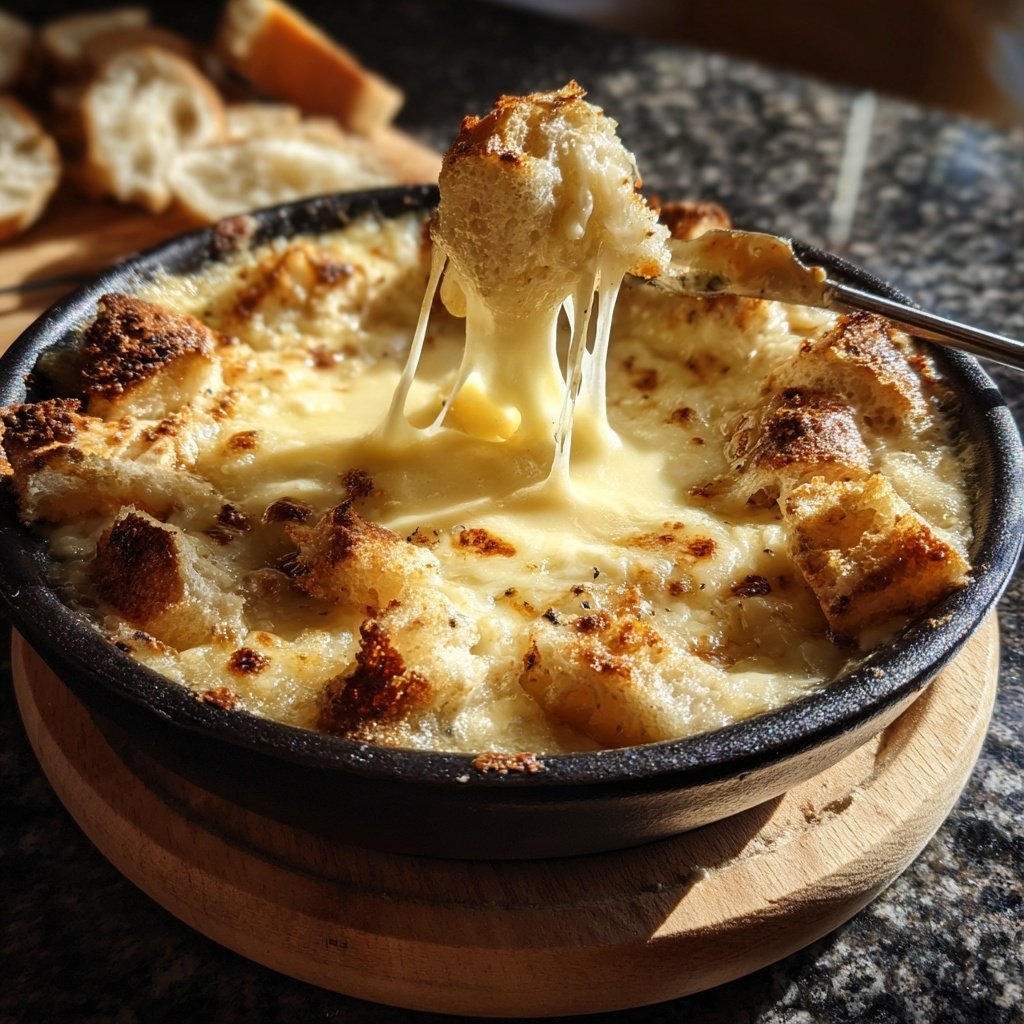 Fondue with Swiss Cheese and Garlic