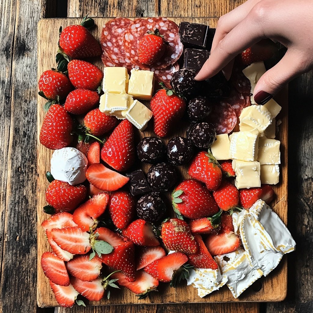 Valentines Charcuterie Board with Chocolate and Berries