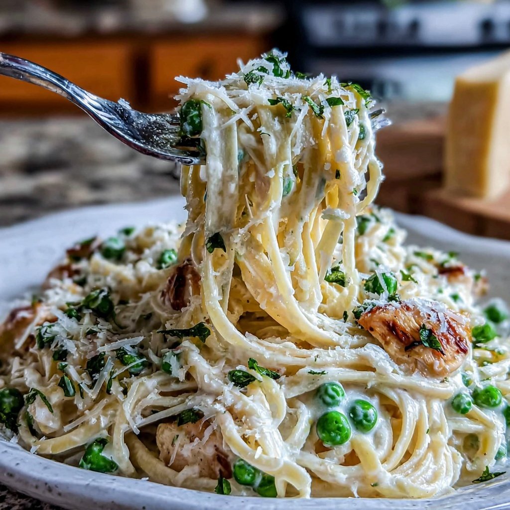 Chicken Pasta Alfredo With Peas